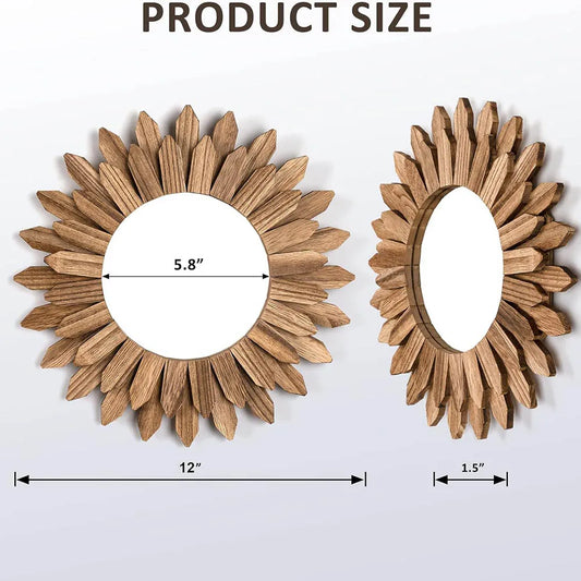 12 inch Rustic Wood Boho Aesthetic Mirror