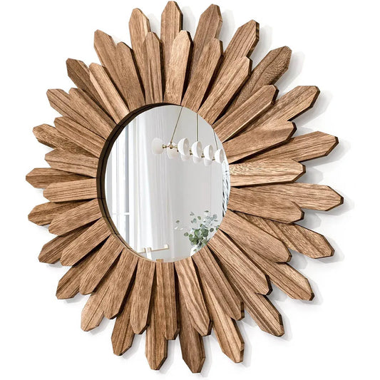 12 inch Rustic Wood Boho Aesthetic Mirror
